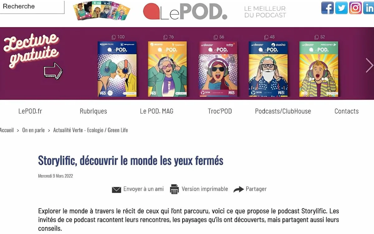 Le Pod Magasine article sur Storylific